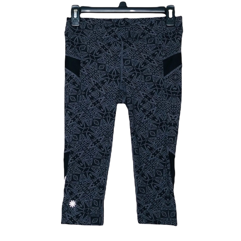 ATHLETA | Abstract Gray Black Printed Crop Athletic Leggings